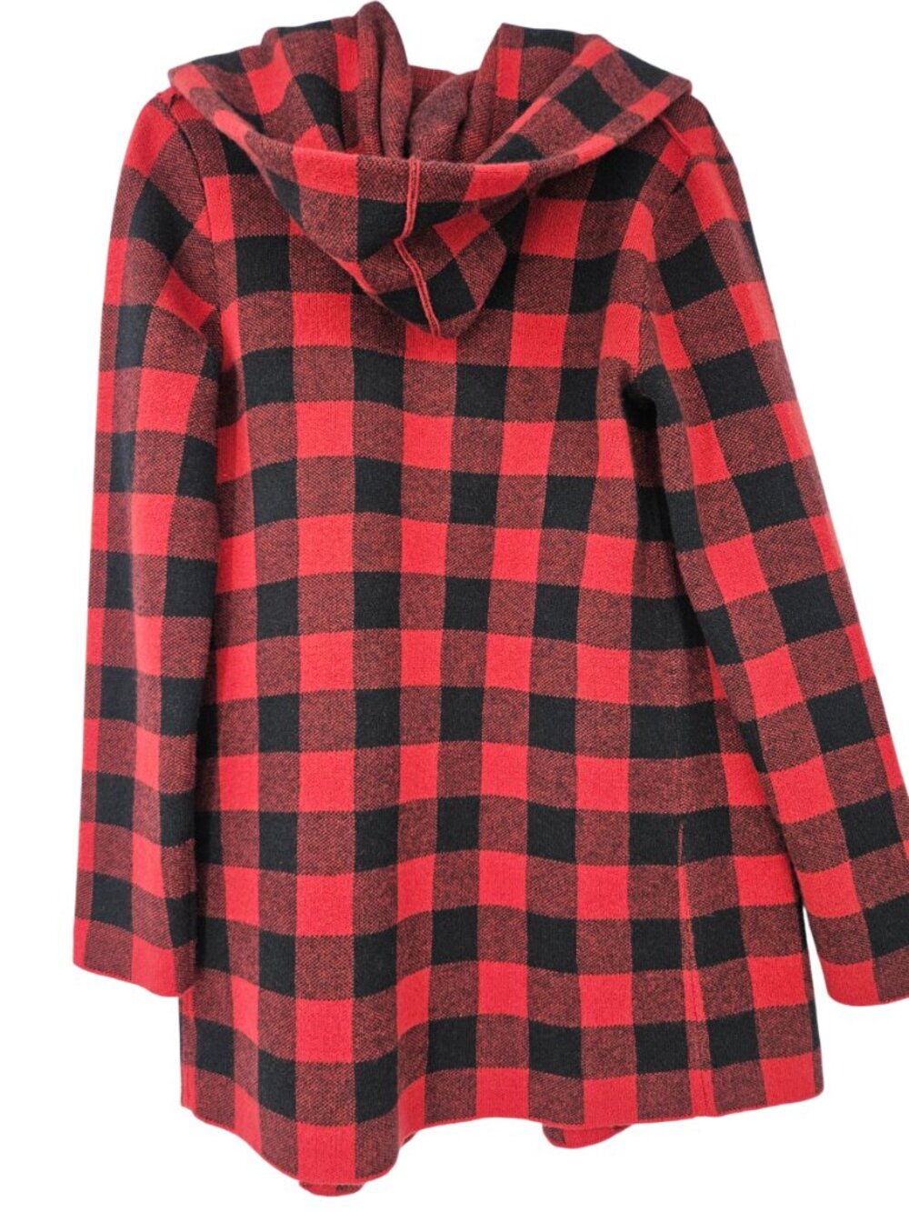Anthropologie Field Flower Buffalo Plaid Hooded Cardigan Red Womens Size XS Wool - Picture 4 of 13